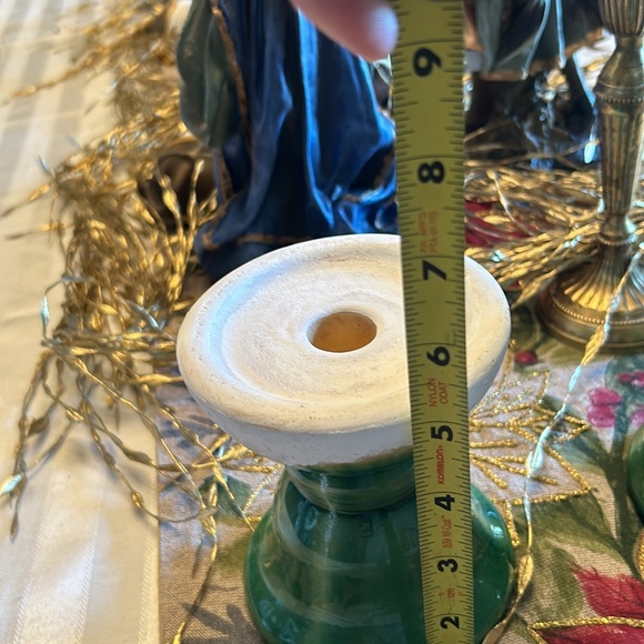 Vintage Pottery Green & White Taper Candle Holders Christmas Wedding Home Decor - Picture 8 of 9